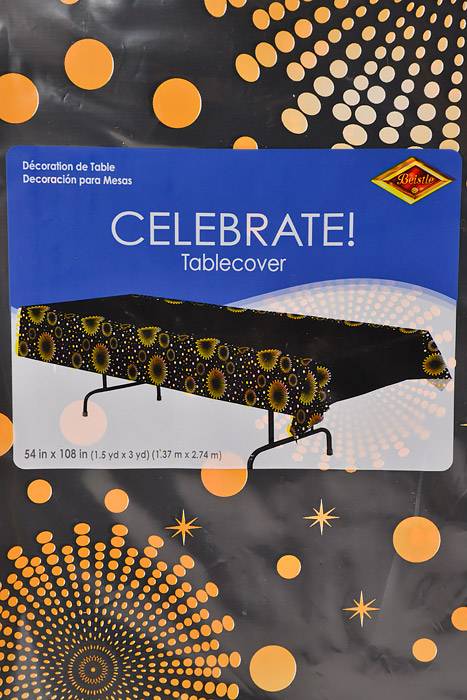 54" X 108" Celebrate! Table cover Black/Yellow - Image 2