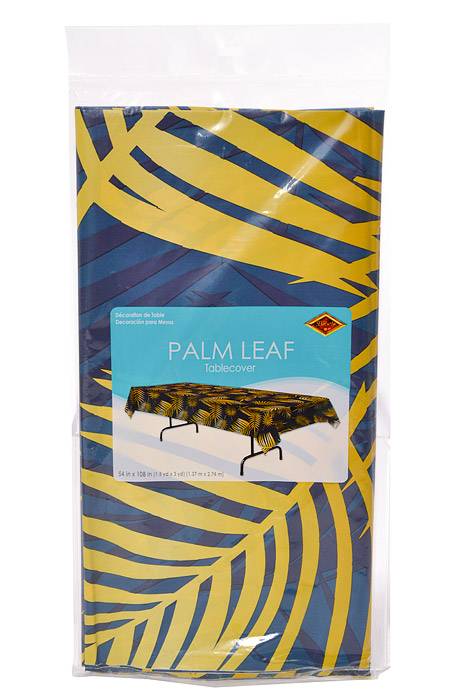 54" X 108" Palm Leave Table cover Blue/Yellow - Image 2