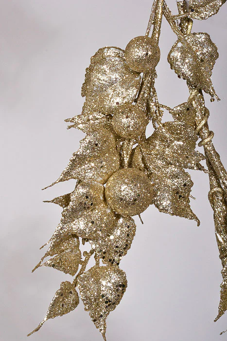 57" Glittered Aspen Leaf Ball Garland Champagne - Image 2