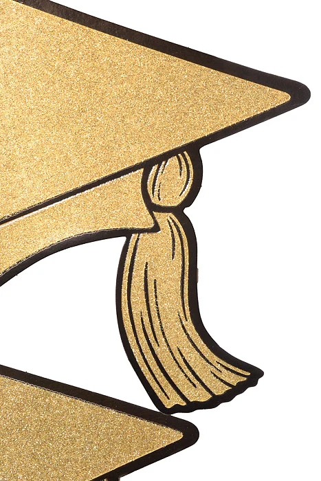 6.5"- 14.25" Glittered Foil Grad Cap Cutouts Black/Gold Set/6 - Image 2
