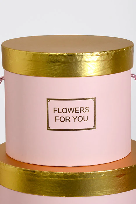 6.5"/8"/9" Round Gift Box W/Gold Lid Ribbon Pink Set/3 - Image 2