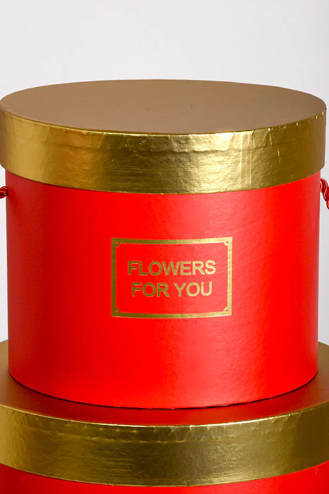 6.5"/8"/9" Round Gift Box W/Gold Lid Ribbon Red Set/3 - Image 2