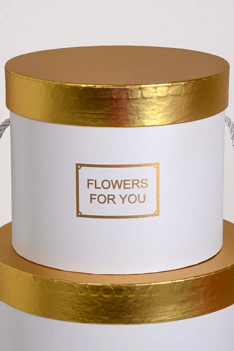 6.5"/8"/9" Round Gift Box W/Gold Lid Ribbon White Set/3 - Image 2