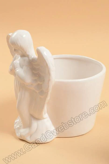 6.5" X 5.5" Round Angel Ceramic Pot White - Image 2