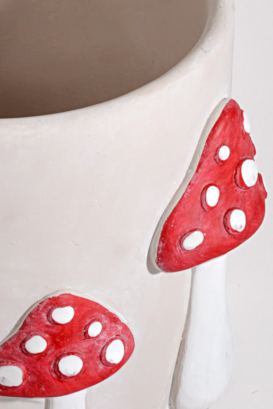 6.5" X 6" Large Mushroom  Planter Light Gray/Red/White - Image 3