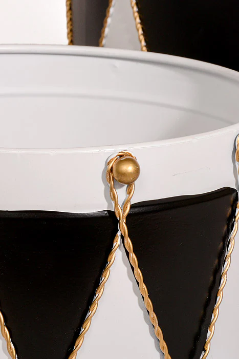 6.75"/10" Metal Drum White/Black/Gold Set/2 - Image 2