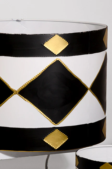6.75"/9.5"/13" Metal Drum White/Black/Gold Set/3 - Image 2