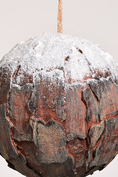 6" Bark Ball With Snow Brown/White - Image 2