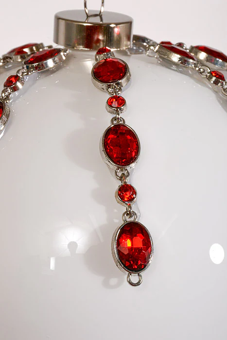 6" Glass Rhinestone Ball Ornament White/Red - Image 2
