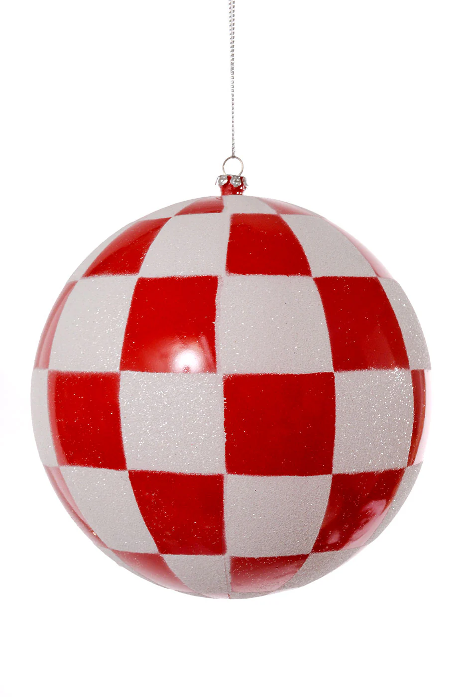 6'' Glitter Checker Ball Ornament Red/White