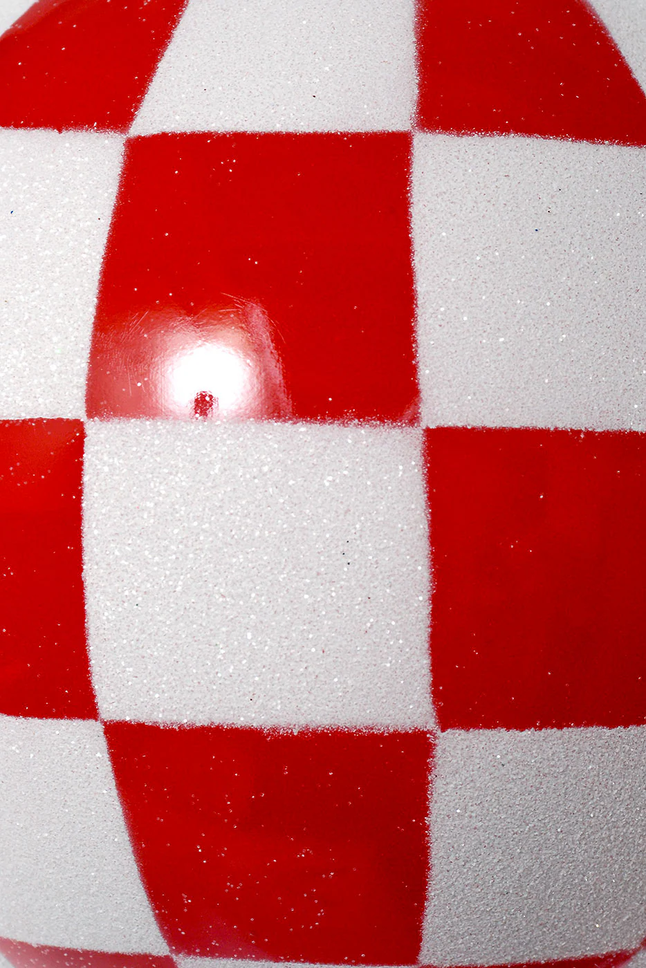 6'' Glitter Checker Ball Ornament Red/White - Image 2