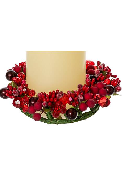 6" Pearl Berry/jewel Candle Ring Ornament Red/burgundy - Image 2