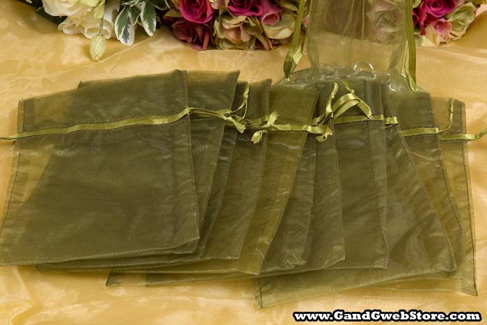 6" X 10" Organza Pouches Bags Moss Pkg/12 - Image 2