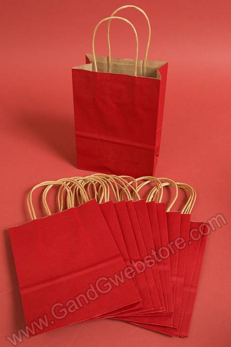 6" X 8.25" X 3" Kraft Shopping Bag Red Pkg/12 - Image 2