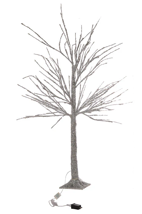 60" Metallic Led Timer Remote  Winter tree Battery/Plug Silver