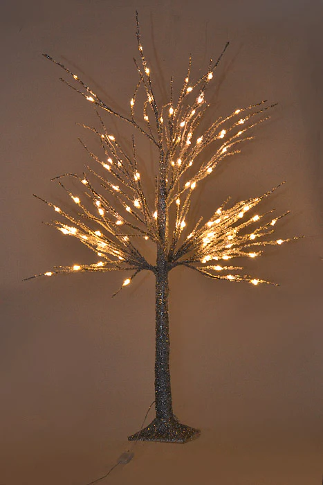 60" Metallic Led Timer Remote  Winter tree Battery/Plug Silver - Image 2