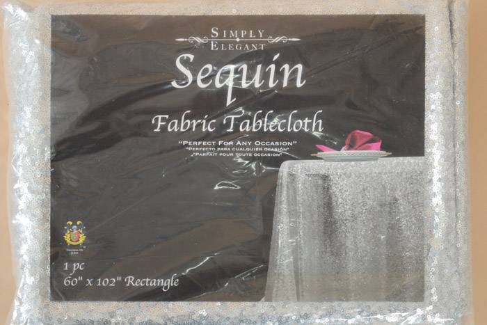 60" X 102" Rectangle Sequin Table Cover Silver - Image 2