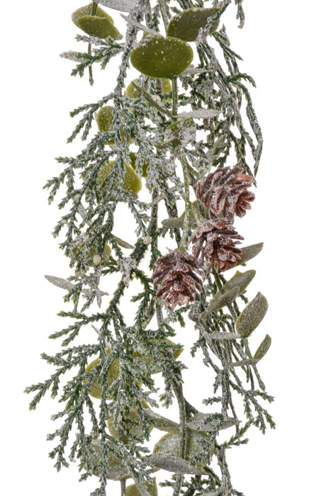 6Ft Ice Mixed Pine & Cedar Garland Green - Image 2