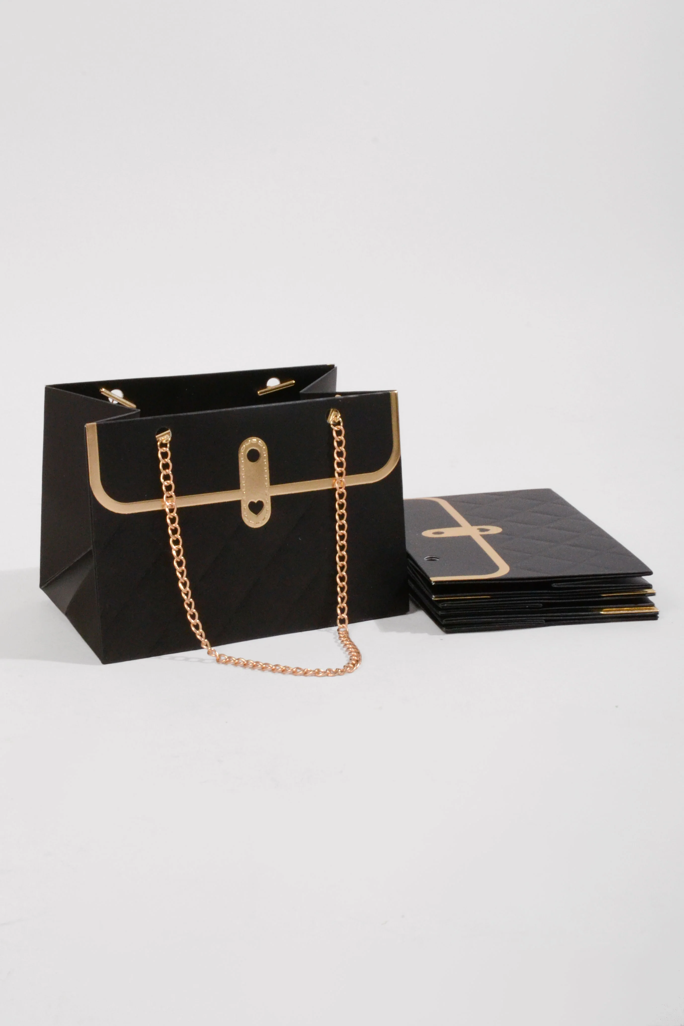 6"x 4"  Flower Paper Handbag W/Metal Chain Black Pkg 4 - Image 3