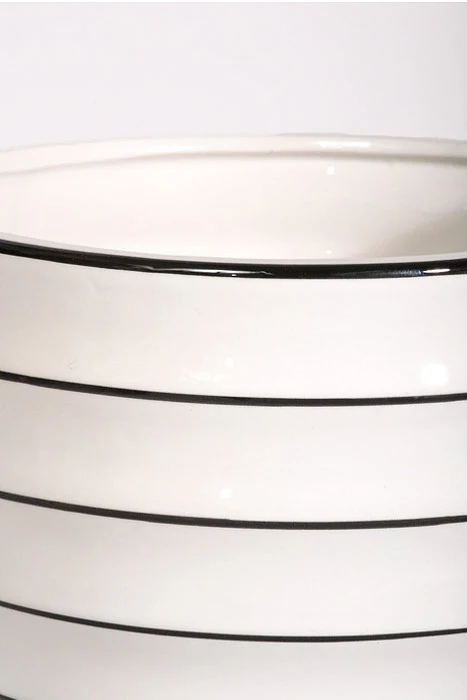 7.25" Large White Ribbed Pot With Saucer White/Black - Image 2