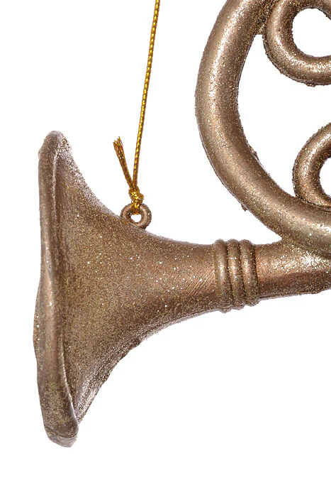 7.5" French Horn Ornament Champagne - Image 2