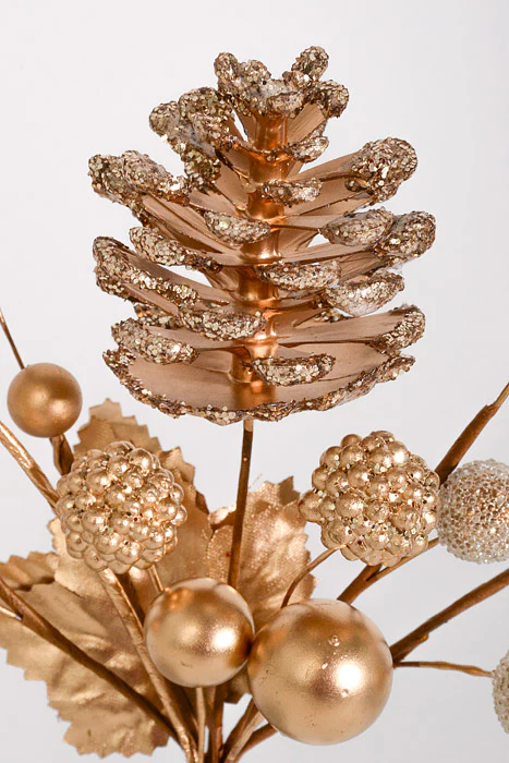 7.5" Glitter Pine Cone & Berry Pick Gold Pkg/6 - Image 3
