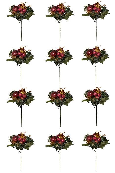 7.5" Holly Pine Pick W/ball/box/berry Burgundy Pkg/12 - Image 3