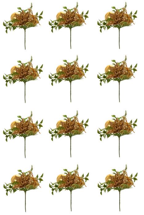 7.5" Poinsettia/Giftbox/Ball Pick Gold Pkg/12 - Image 2