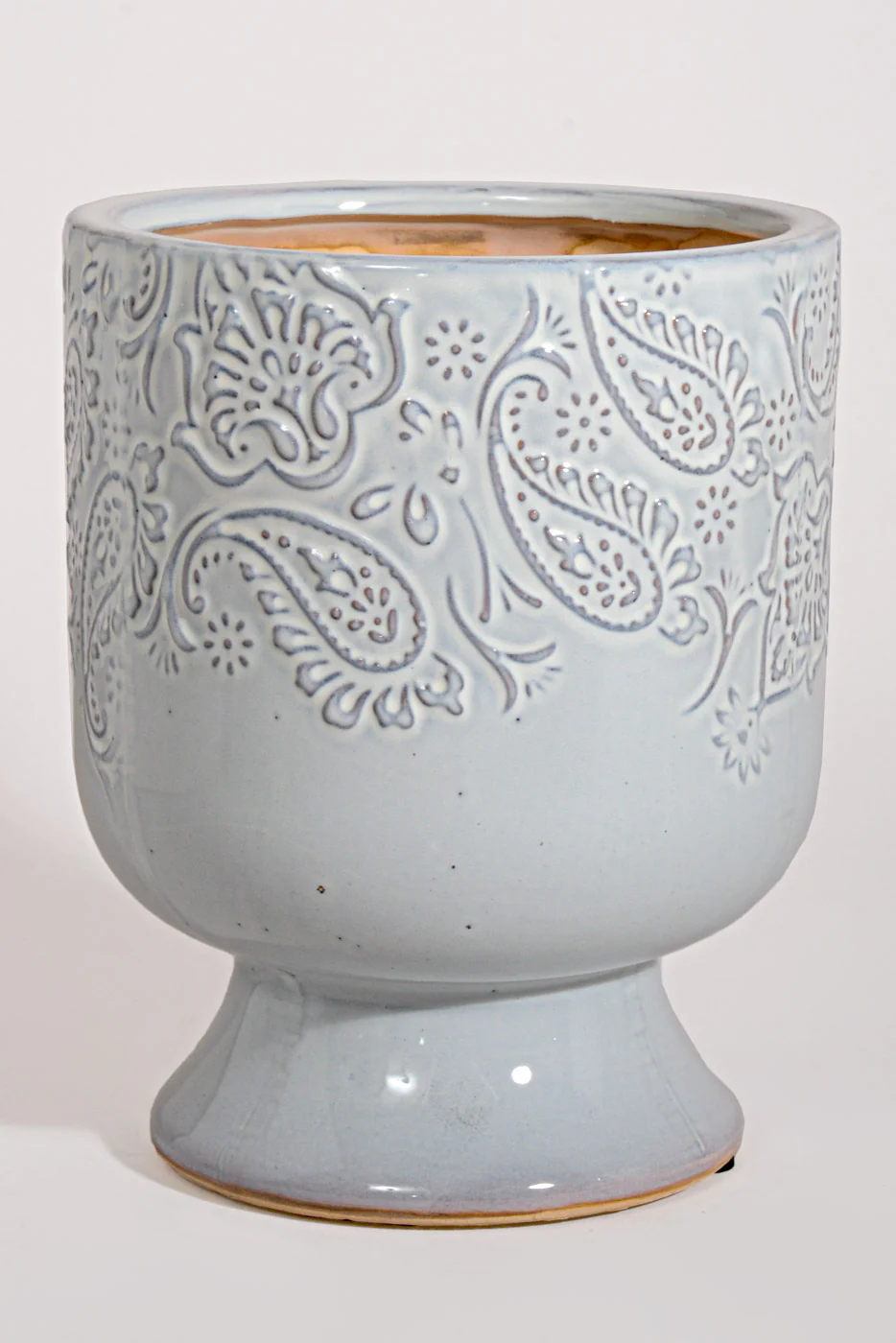 7.75'' Large Paisley Pedestal Planter Blue/Grey
