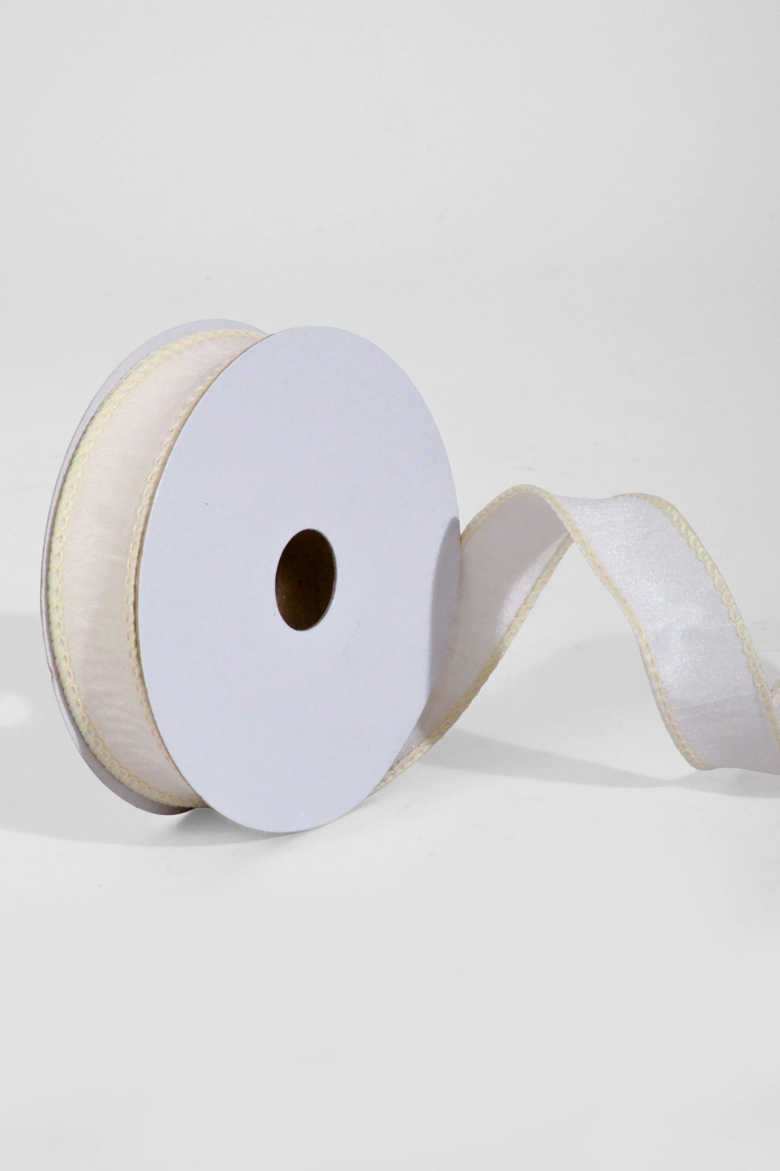 7/8" X 10Yds Wired Faux Dupion Ribbon Ivory - Image 2