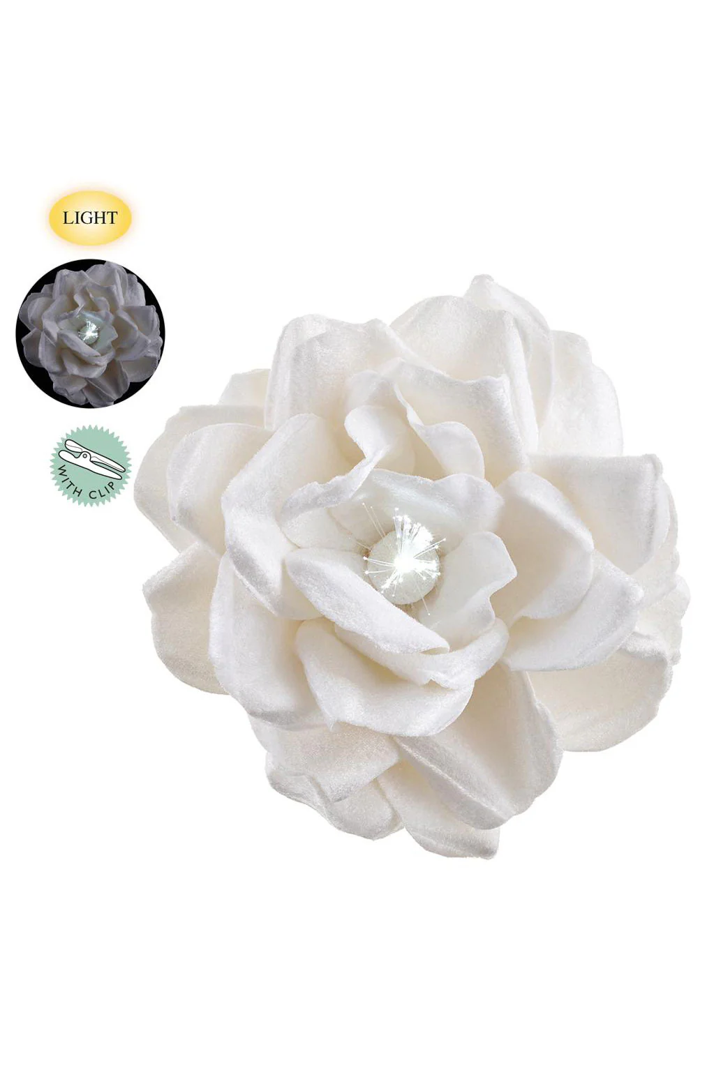 7" Fiber Optical Velvet Rose Clip With Light White - Image 2