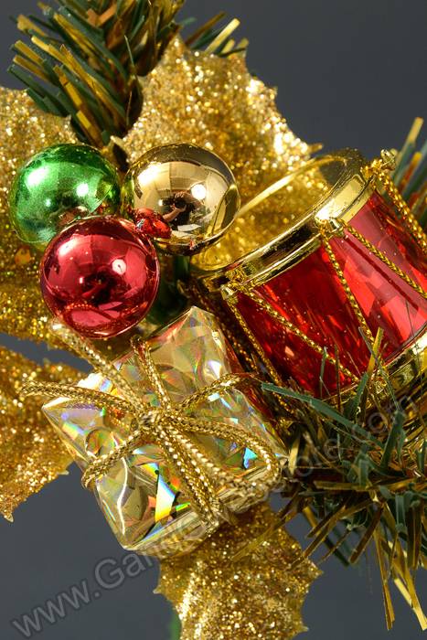 7" Glitter Holly Pine Pick W/drum Red/gold Pkg/12 - Image 2