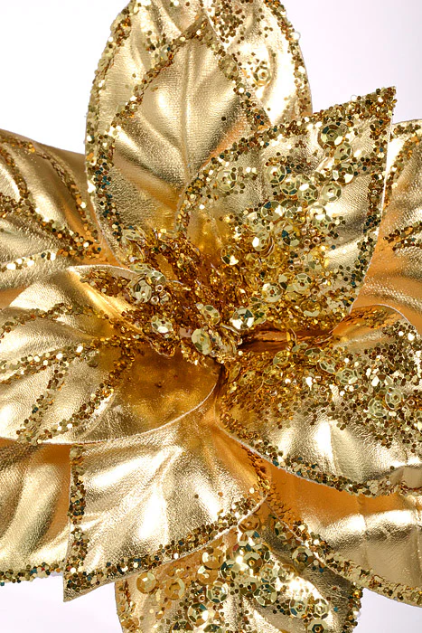 7" Glitter Poinsettia with Clip Gold - Image 2