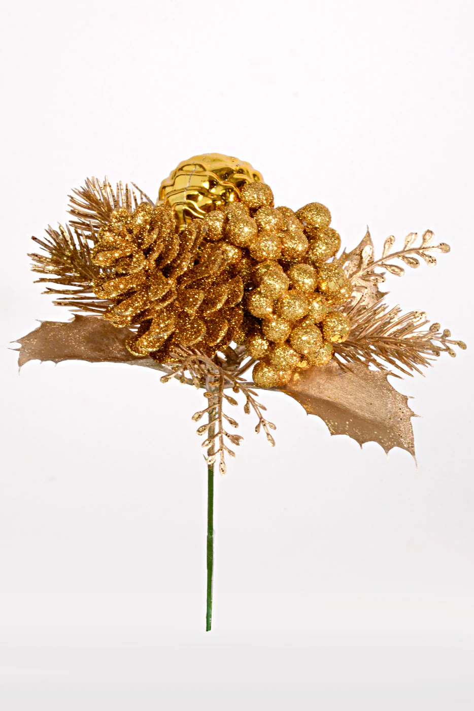 7'' Glittered Cone Berry VP Ball Pick Gold Pkg-12
