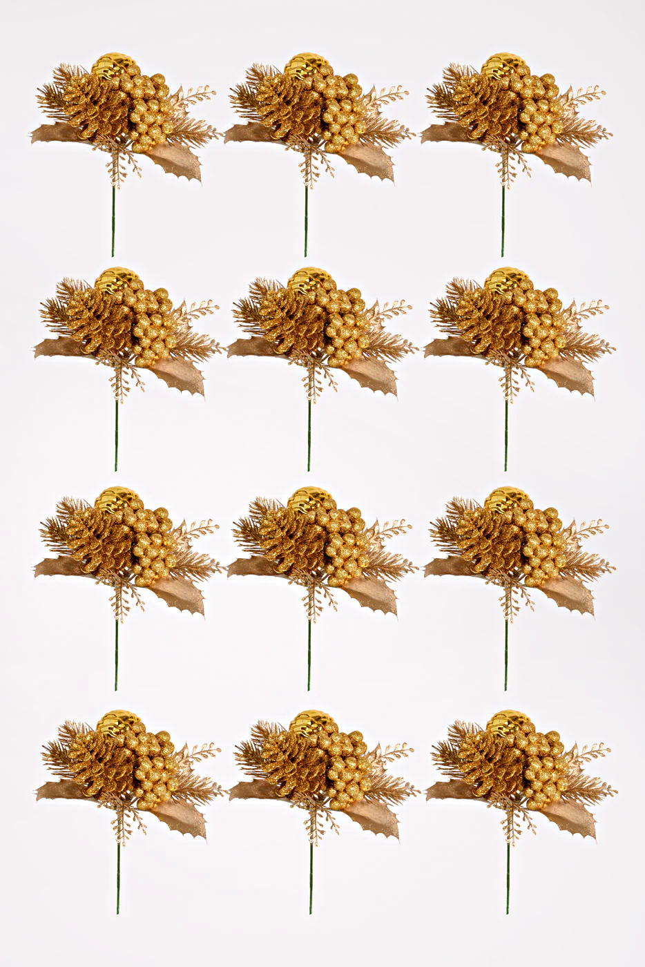7'' Glittered Cone Berry VP Ball Pick Gold Pkg-12 - Image 3