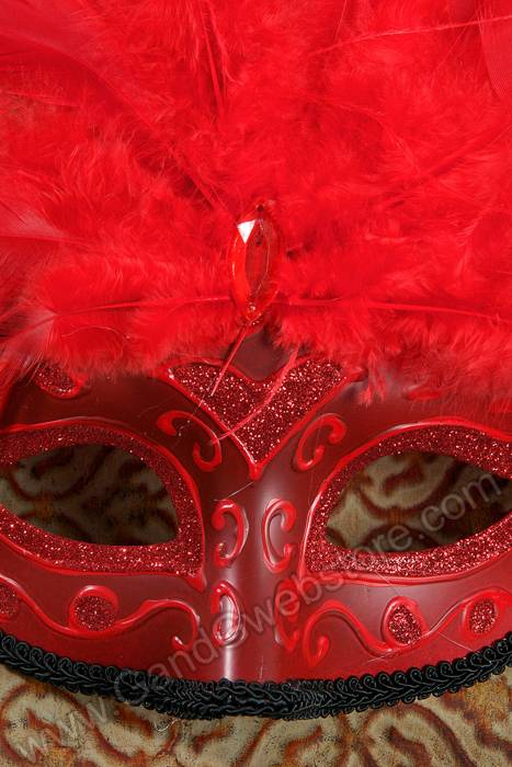 7" Man Mask W/ostrich Feathers Red - Image 2