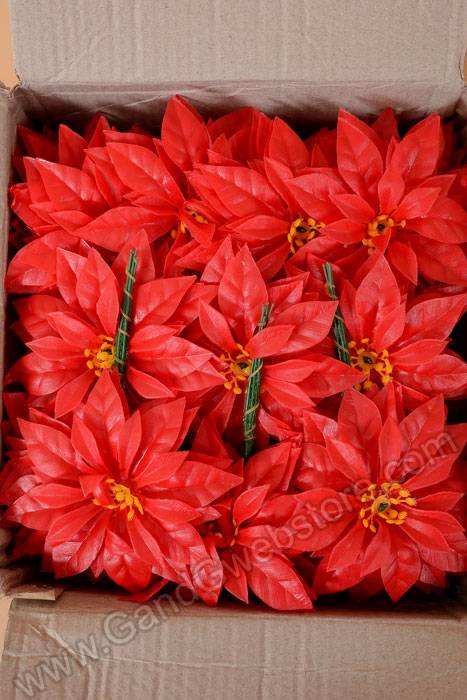 7" Plastic Poinsettia W/soft Wire Red Pkg/100 - Image 3