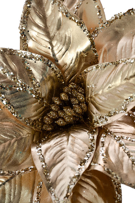 7" Poinsettia With Glitter Clip Champagne - Image 2