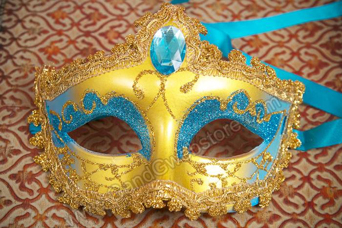 7" X 5" Beauty Mask W/diamonds Gold/light Blue Pkg/6 - Image 2