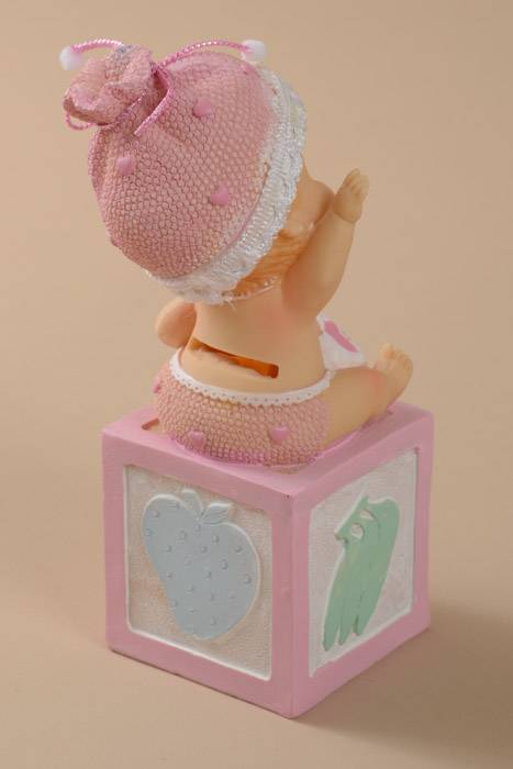 8.25" Baby Girl Sitting On The Block Money Bank Pink - Image 2