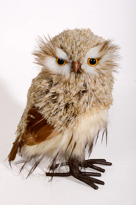 8.25" Winter Chalet Feather Owl Natural Cream - Image 2