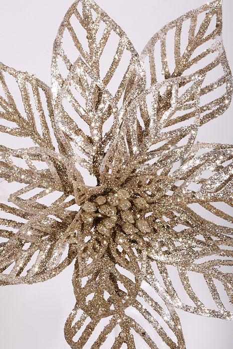 8.5" Glitter Poinsettia Stem Champagne Pkg/12 - Image 2