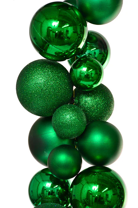 8.6 Ft Shiny/Matte/Glitter Ball Garland Green - Image 2
