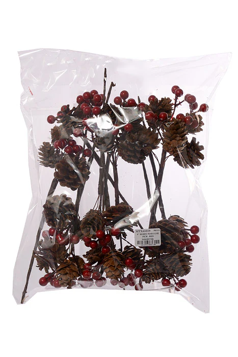 8" Berry Pinecone Pick Red Pkg-12 - Image 2