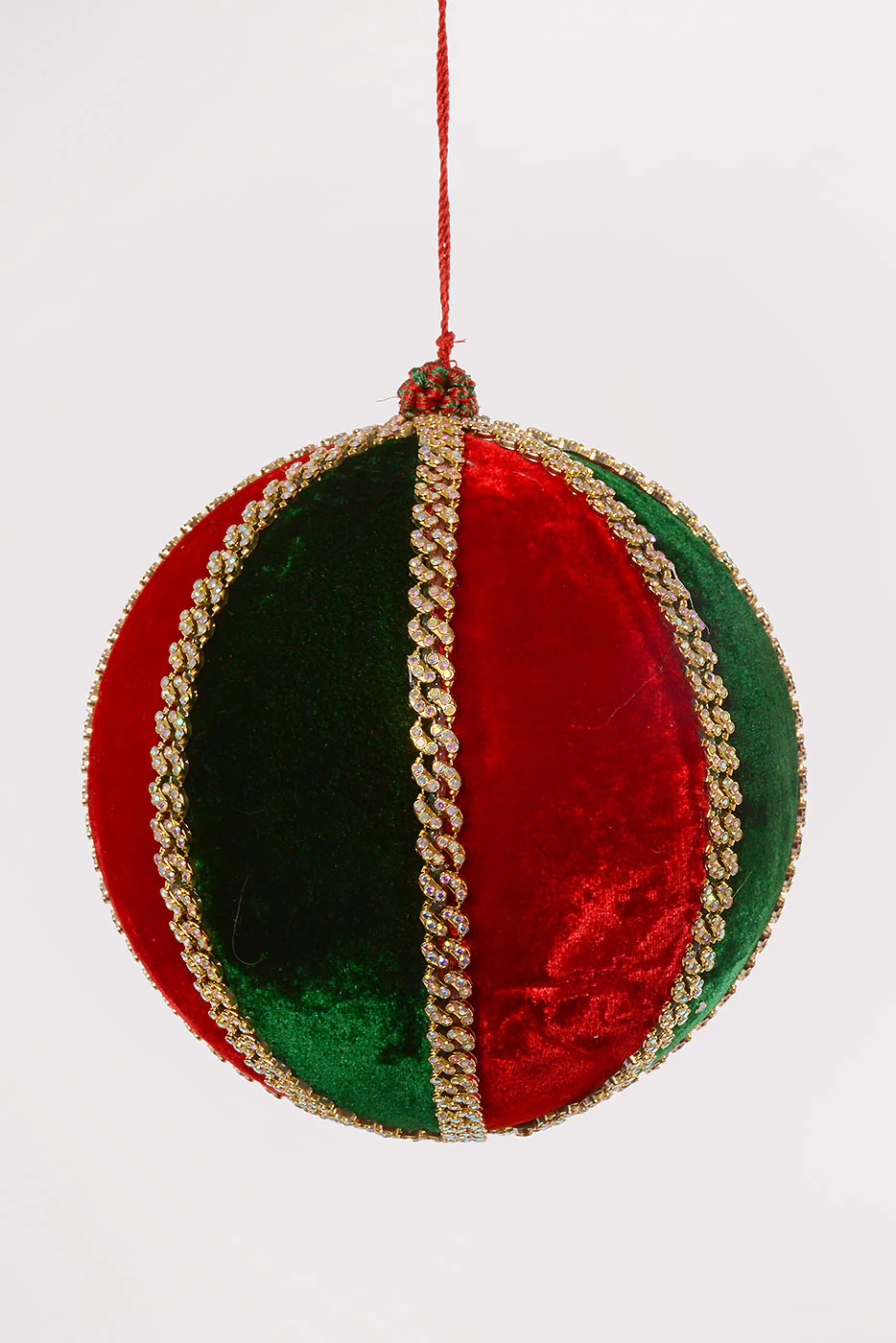 8'' Diamond Velvet Ball Ornament Red/Green