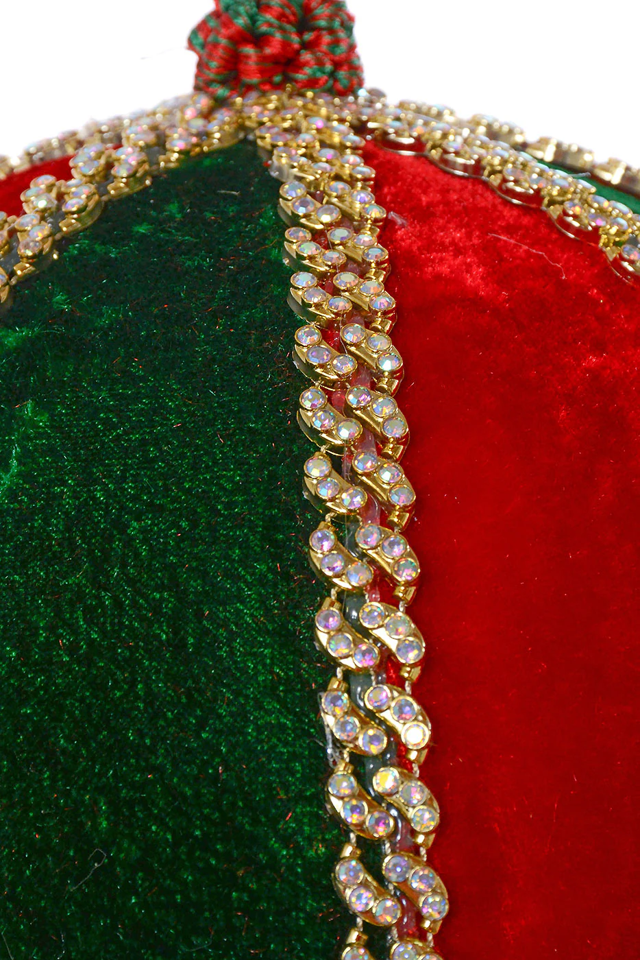 8'' Diamond Velvet Ball Ornament Red/Green - Image 2