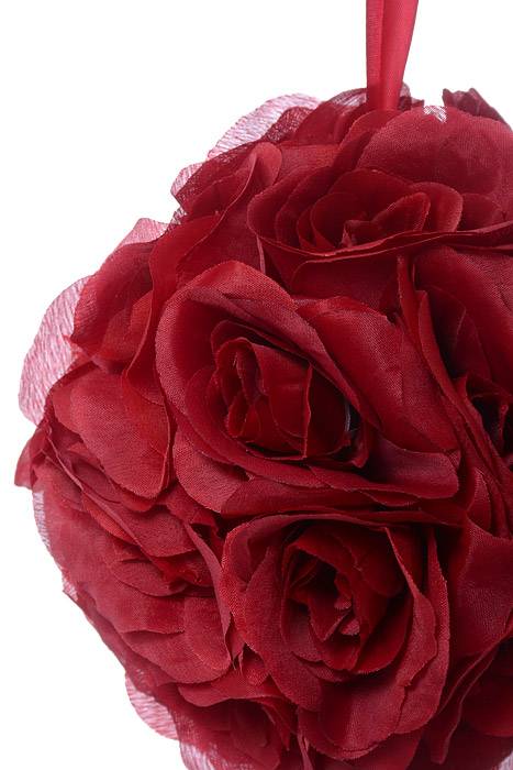 8" Rose Ball W/Ribbon Burgundy - Image 2