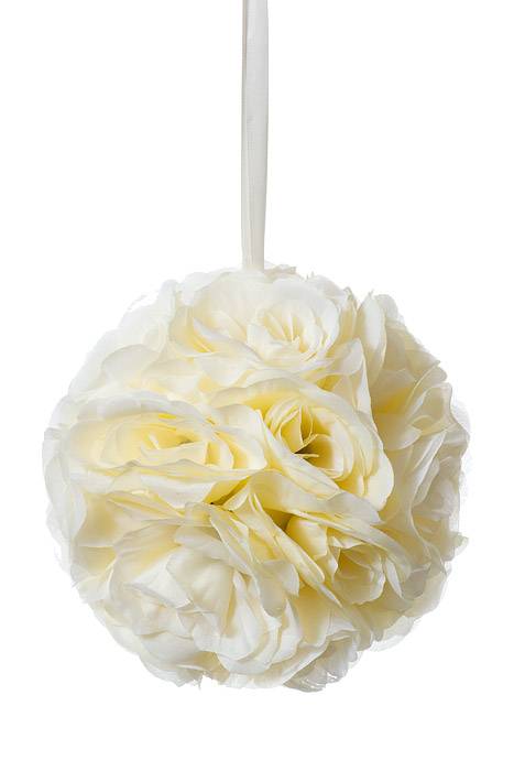 8" Rose Ball W/ribbon Ivory