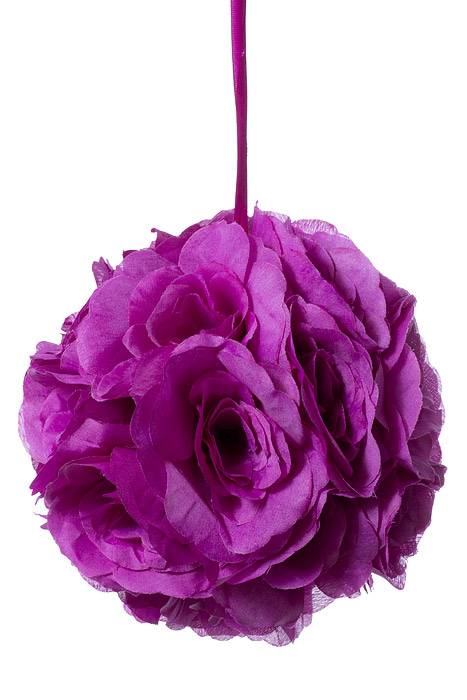8" Rose Ball W/ribbon Purple