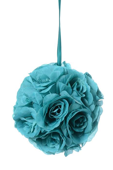 8" Rose Ball W/ribbon Turquoise